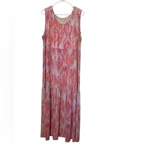 Ruby Rd Lace Back Long Flowy Stretch Boho Ruffle dress. Size XL GUC.